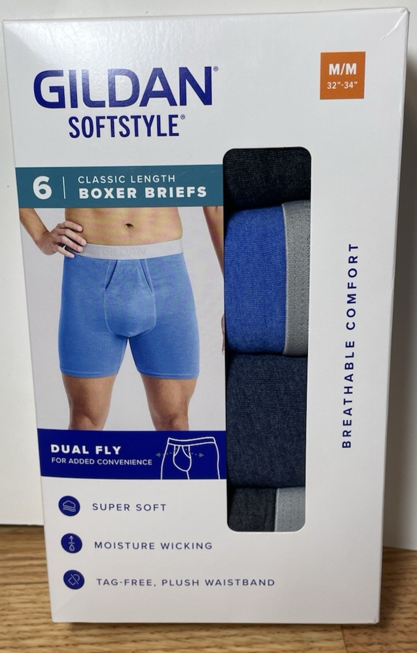 Gildan Softstyle Boxer Briefs 6 Pack Men’s Medium (32-34") Moisture Wicking New